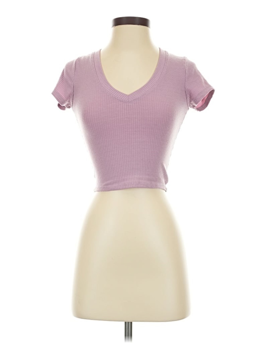 Bozzolo Lavender Ribbed V-Neck Crop Top